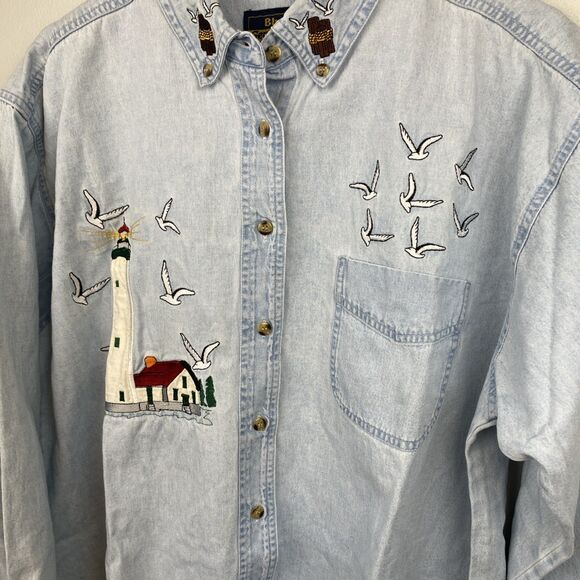 Blue Generation Shirt Women's XL Blue Chambray Denim VTG Nautical - Picture 1 of 10